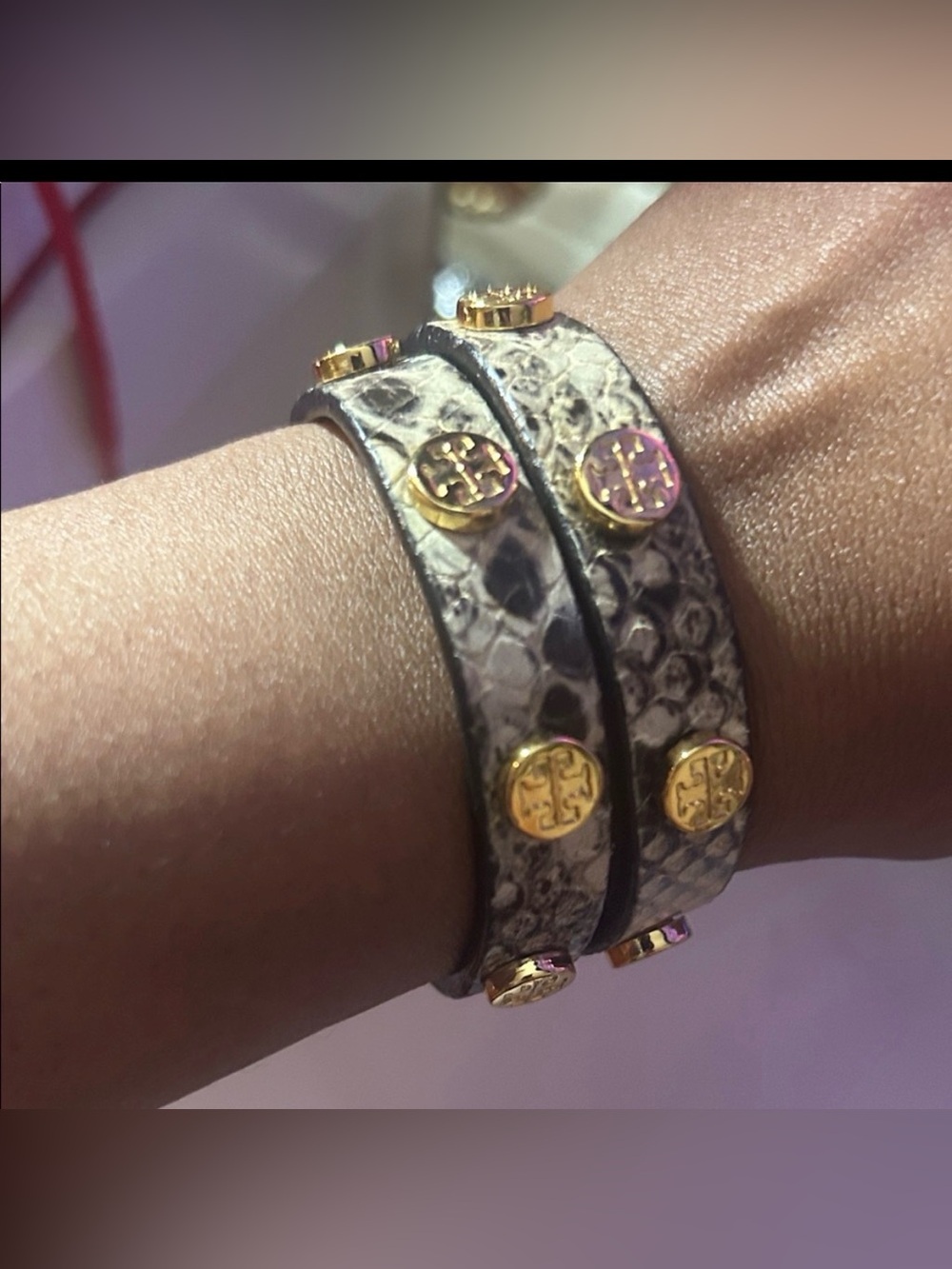 Tory Burch Snakeskin Bracelet with Gold Accents
